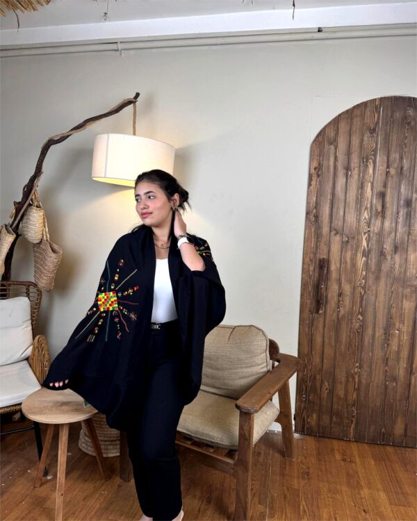 Handmade  siwan Embroidered  Cotton Cardigan – black – Free Size - Image 2