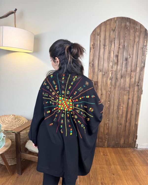 Handmade  siwan Embroidered  Cotton Cardigan – black – Free Size - Image 4