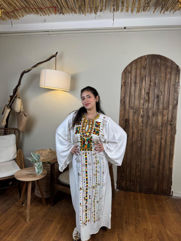Spanish Linen Abaya Hand-Embroidered from Siwa Free size up to 3XL
