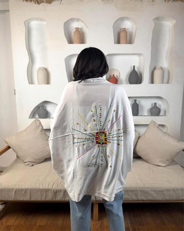 Handmade  siwan Embroidered  Cotton Cardigan – white– Free Size - Image 2