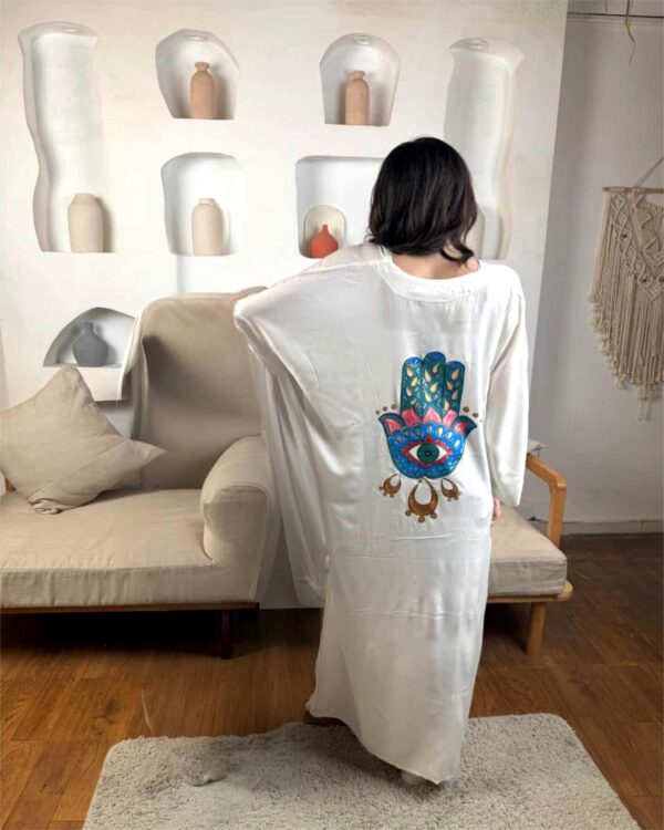 Hand-Painted Long-Sleeve High-Low Cotton Blouse Free size up to 3XL