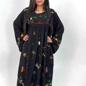 Black cotton Dress | Hand-Embroidered by Sohag Women with Village-Inspired Motifs | Size free size up to 3XL