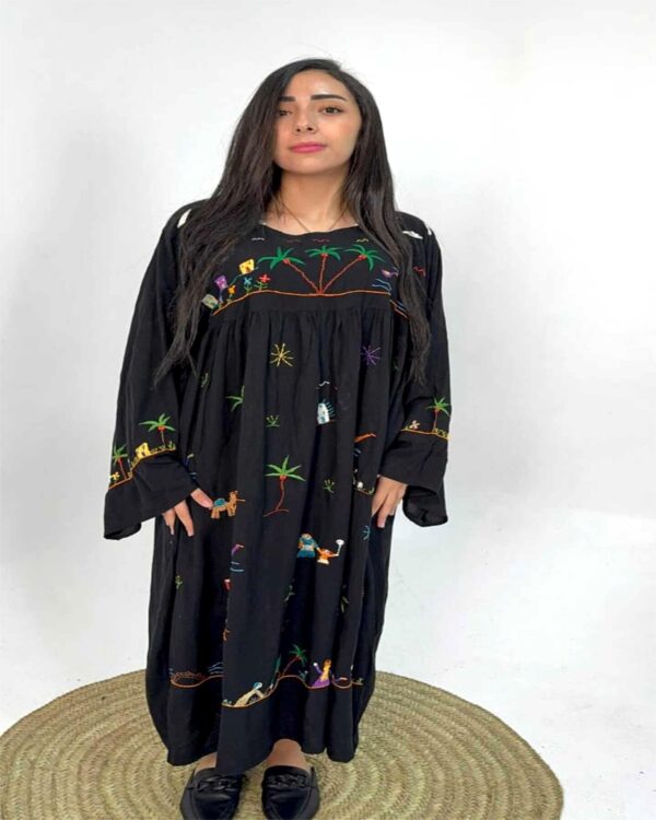 Black cotton Dress | Hand-Embroidered by Sohag Women with Village-Inspired Motifs | Size free size up to 3XL - Image 3