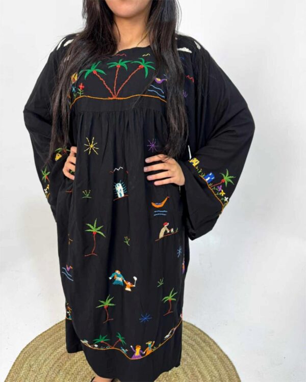 Black cotton Dress | Hand-Embroidered by Sohag Women with Village-Inspired Motifs | Size free size up to 3XL - Image 2