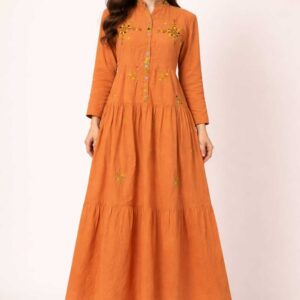 Handmade Havana Linen Dress – Hand-Embroidered by Siwan Artisans (XL, One of a Kind)