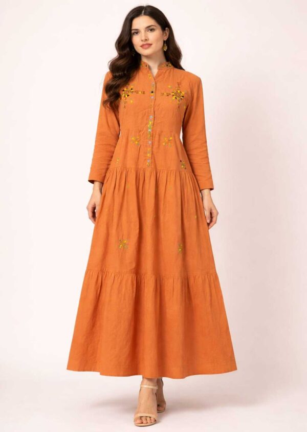 Handmade Havana Linen Dress – Hand-Embroidered by Siwan Artisans (XL, One of a Kind)