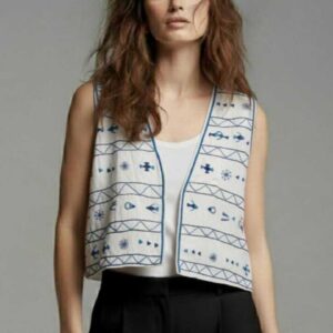 Handmade white Linen Vest – Hand-Embroidered by Siwan Artisans (2XL, One of a Kind)