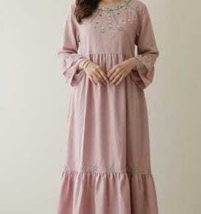 Hand-Embroidered Long viscose  Cashmere Dress with Siwa Oasis Patterns