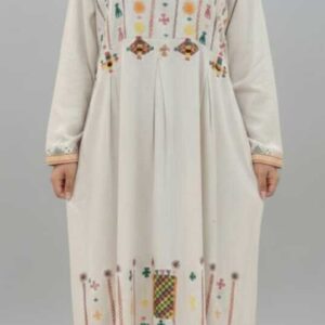 Handmade Beige Linen Dress – Hand-Embroidered by Siwan Artisans (XL, One of a Kind)