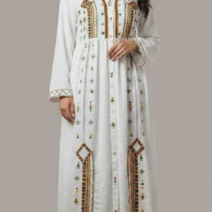 Handmade White Cotton & Linen Dress – Hand-Embroidered by Siwan Artisans , One of a Kind  Free size up to 2 XL