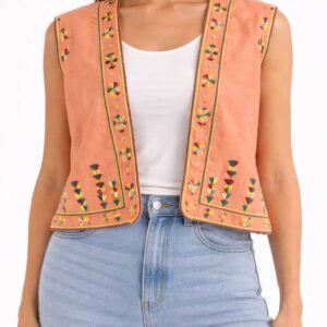 Handmade Hnvana Linen Vest – Hand-Embroidered by Siwan Artisans (XL, One of a Kind)