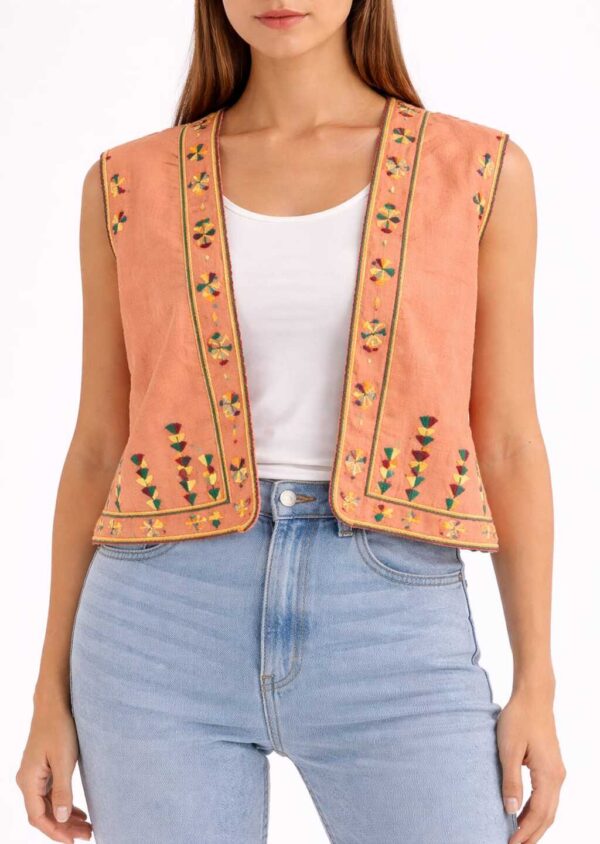 Handmade Hnvana Linen Vest – Hand-Embroidered by Siwan Artisans (XL, One of a Kind)