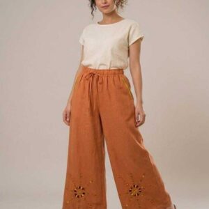 Handmade Havana Linen Pants – Hand-Embroidered by Siwan Artisans (2XL, One of a Kind)