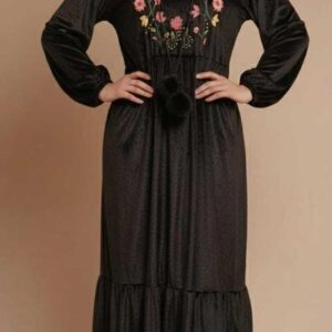 Handmade Black velvet Dress – Hand-Embroidered by Egyptian Artisans (3XL, One of a Kind)