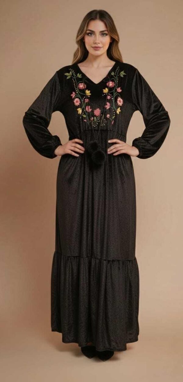 Handmade Black velvet Dress – Hand-Embroidered by Egyptian Artisans (3XL, One of a Kind)