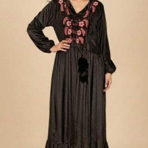 Handmade Black velvet Dress – Hand-Embroidered by Egyptian Artisans (XL, One of a Kind)