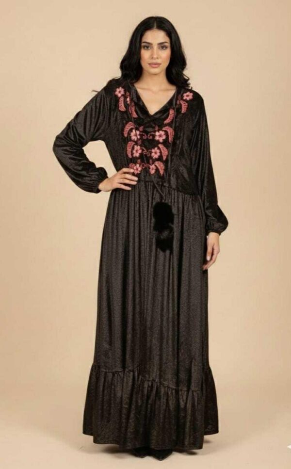 Handmade Black velvet Dress – Hand-Embroidered by Egyptian Artisans (XL, One of a Kind)