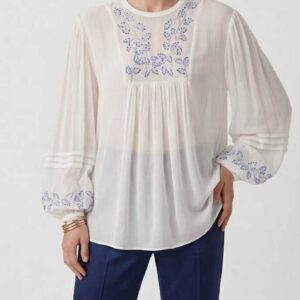 Handmade Egyptian Embroidered Cotton Voile Blouse – Unique Artisan Piece size 3XL
