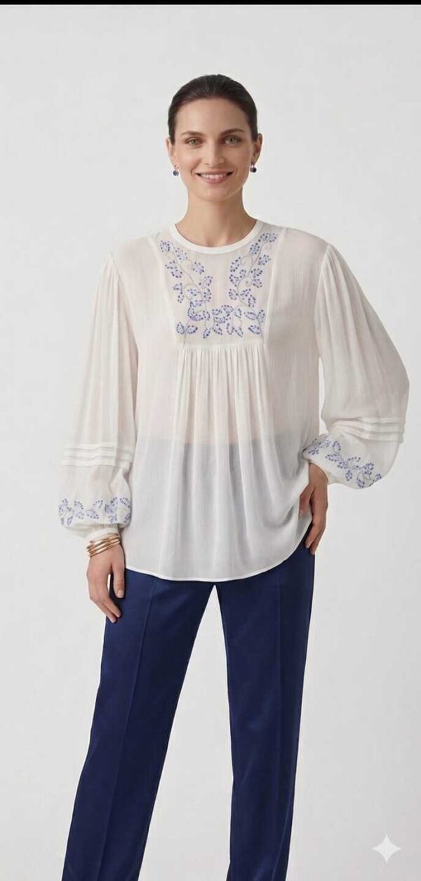 Handmade Egyptian Embroidered Cotton Voile Blouse – Unique Artisan Piece size 3XL