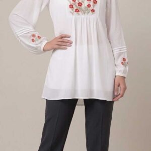 Handmade Egyptian Embroidered Cotton Voile Blouse – Unique Artisan Piece size M