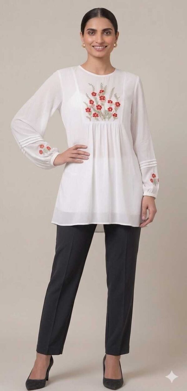 Handmade Egyptian Embroidered Cotton Voile Blouse – Unique Artisan Piece size M