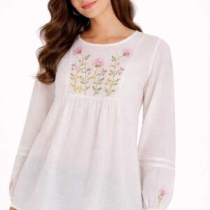 Handmade Egyptian Embroidered Cotton Voile Blouse – Unique Artisan Piece size 2XL