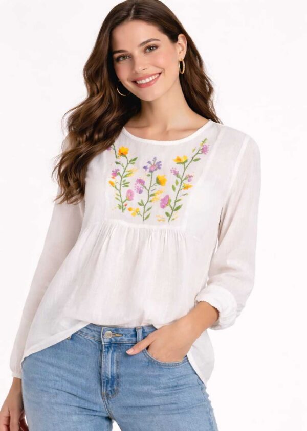 Handmade Egyptian Embroidered Cotton Voile Blouse – Unique Artisan Piece size XL