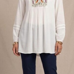 Handmade Egyptian Embroidered Cotton Voile Blouse – Unique Artisan Piece size M