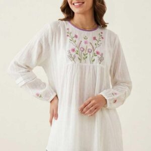Handmade Egyptian Embroidered Cotton Voile Blouse – Unique Artisan Piece size 2XL