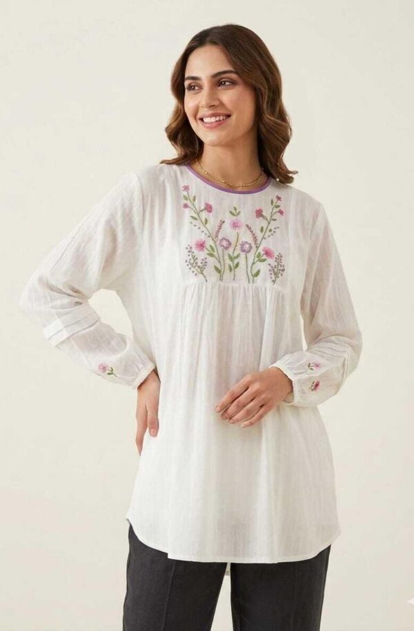 Handmade Egyptian Embroidered Cotton Voile Blouse – Unique Artisan Piece size 2XL