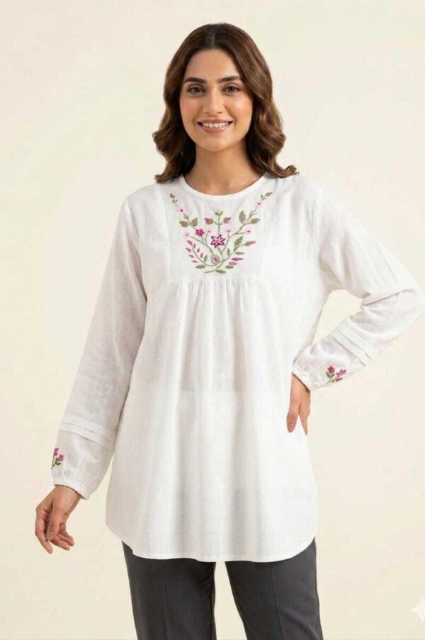 Handmade Egyptian Embroidered Cotton Voile Blouse – Unique Artisan Piece size 3XL