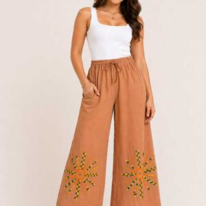 Handmade Havana Linen Pants – Hand-Embroidered by Siwan Artisans (3XL, One of a Kind)