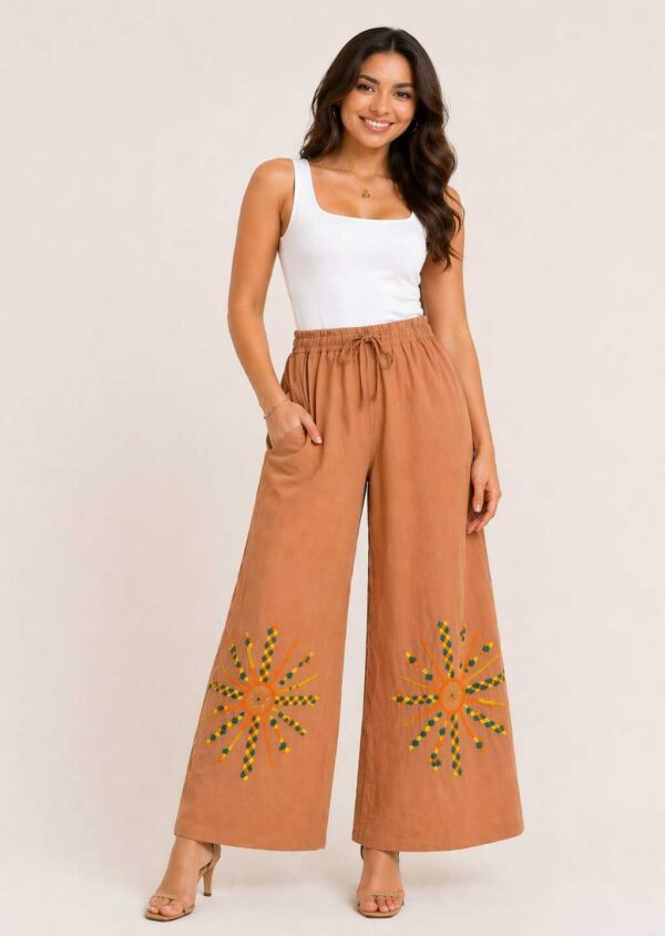 Handmade Havana Linen Pants – Hand-Embroidered by Siwan Artisans (3XL, One of a Kind)