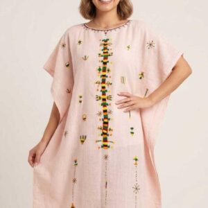 Handwoven Pink Linen Poncho hand embriodered  in Siwa  - free size