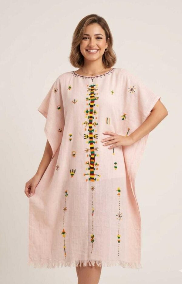Handwoven Pink Linen Poncho hand embriodered in Siwa - free size