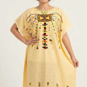 Handwoven Yellow Linen Poncho hand embriodered  in Siwa  - free size
