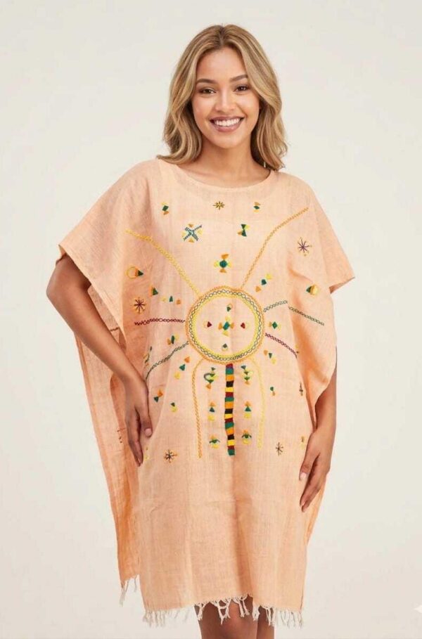 Handwoven Light peach Linen Poncho hand embriodered in Siwa - free size