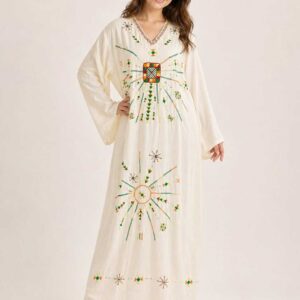 Handmade Linen Abaya with Hand Embroidery from Siwa free size up to 3XL