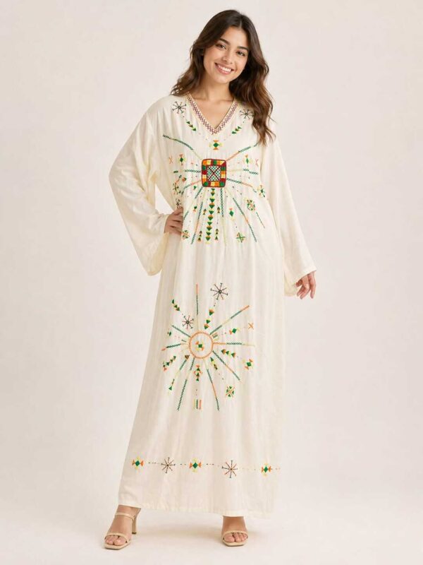 Handmade Linen Abaya with Hand Embroidery from Siwa free size up to 3XL