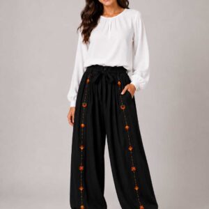 Hand-Embroidered  black Cotton Shirwal | Free Size up to 2XL | Made by Siwa Women | Desert-Inspired Motifs