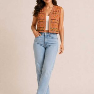 Handmade Hnvana Linen Vest – Hand-Embroidered by Siwan Artisans (2XL, One of a Kind)