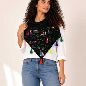 Black Hand-Embroidered Cotton Triangle Scarf – Egyptian Village Heritage