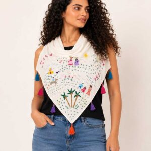 White Hand-Embroidered Cotton Triangle Scarf – Egyptian Village Heritage