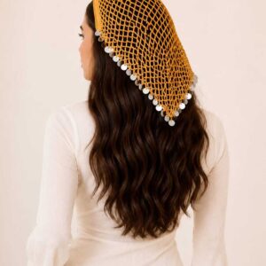 Mustard Orange  Hand-Crocheted Turkish Cotton Triangle Scarf with Sequins