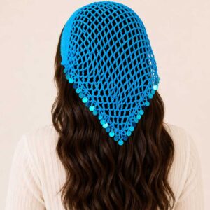 Turquoise Hand-Crocheted Turkish Cotton Triangle Scarf with Sequins