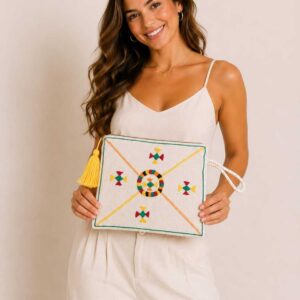 Off white Hand-Embroidered Siwa Clutch – Authentic Egyptian Heritage