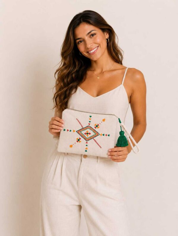 Off white Hand-Embroidered Siwa Clutch – Authentic Egyptian Heritage