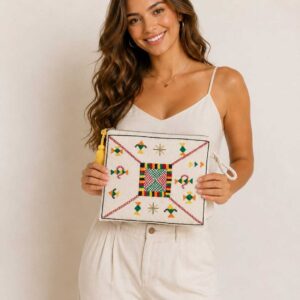 Off white Hand-Embroidered Siwa Clutch – Authentic Egyptian Heritage