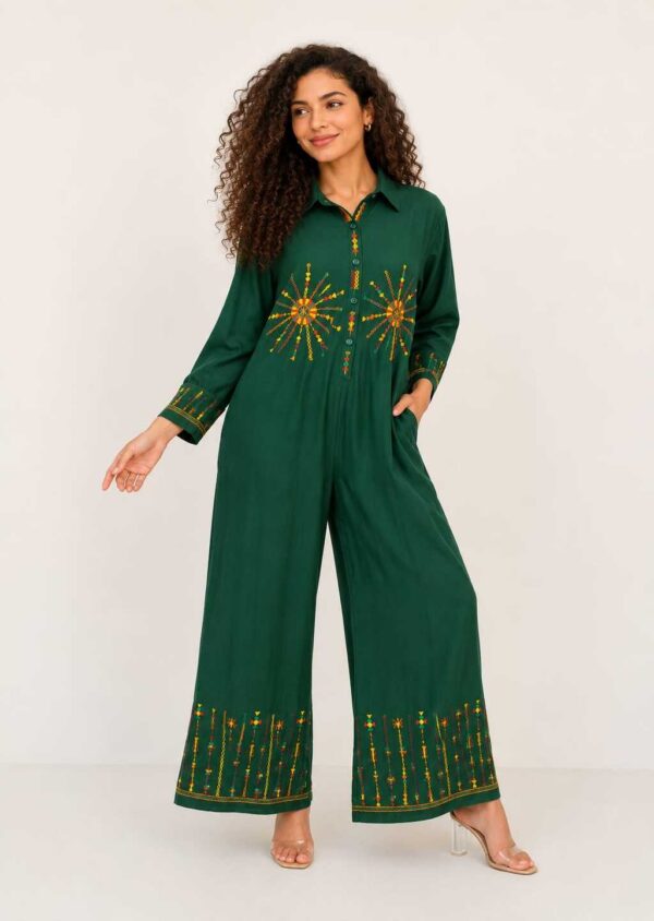 Hand-Embroidered Cotton Jumpsuit with Siwa Oasis Designs size 2XL