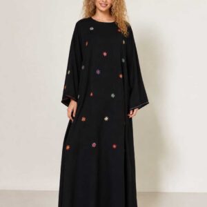 Hand-Embroidered Black Cotton abbaya – St. Catherine Artisan Work | Free Size up to 3XL